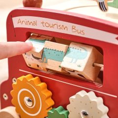 Montessori wooden activity bus toy