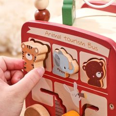 Montessori wooden activity bus toy