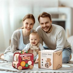 Montessori wooden activity bus toy