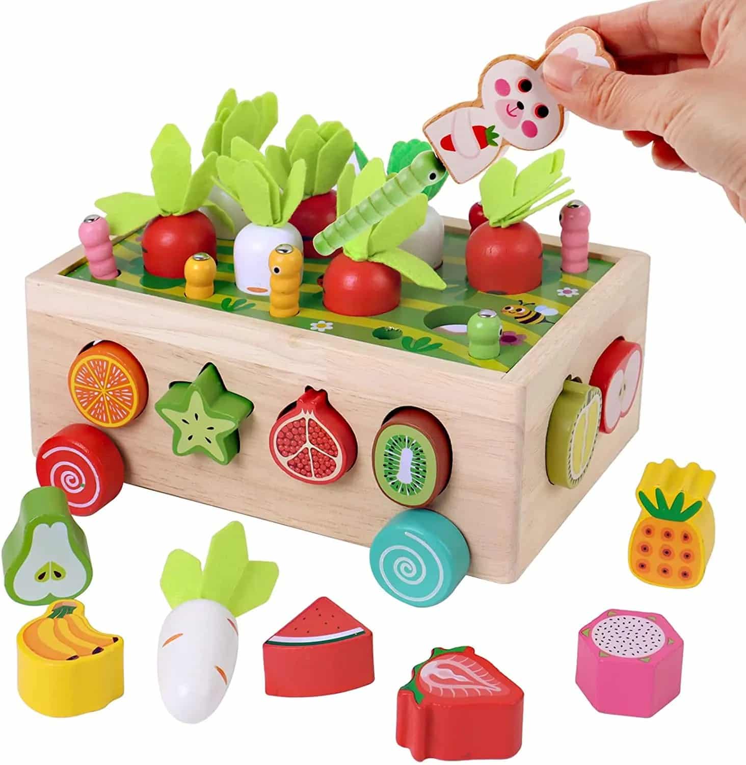 Montessori Radish Garden Sorting Toy – Wooden Matching & Fine Motor Skills Activity Box