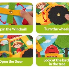 montessori farm busy book offers 20 different activities across 10 page
